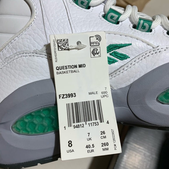 Reebok Question Mid Philadelphia Eagles Size 8 Silver Green Cream Mens Shoes - Picture 9 of 11